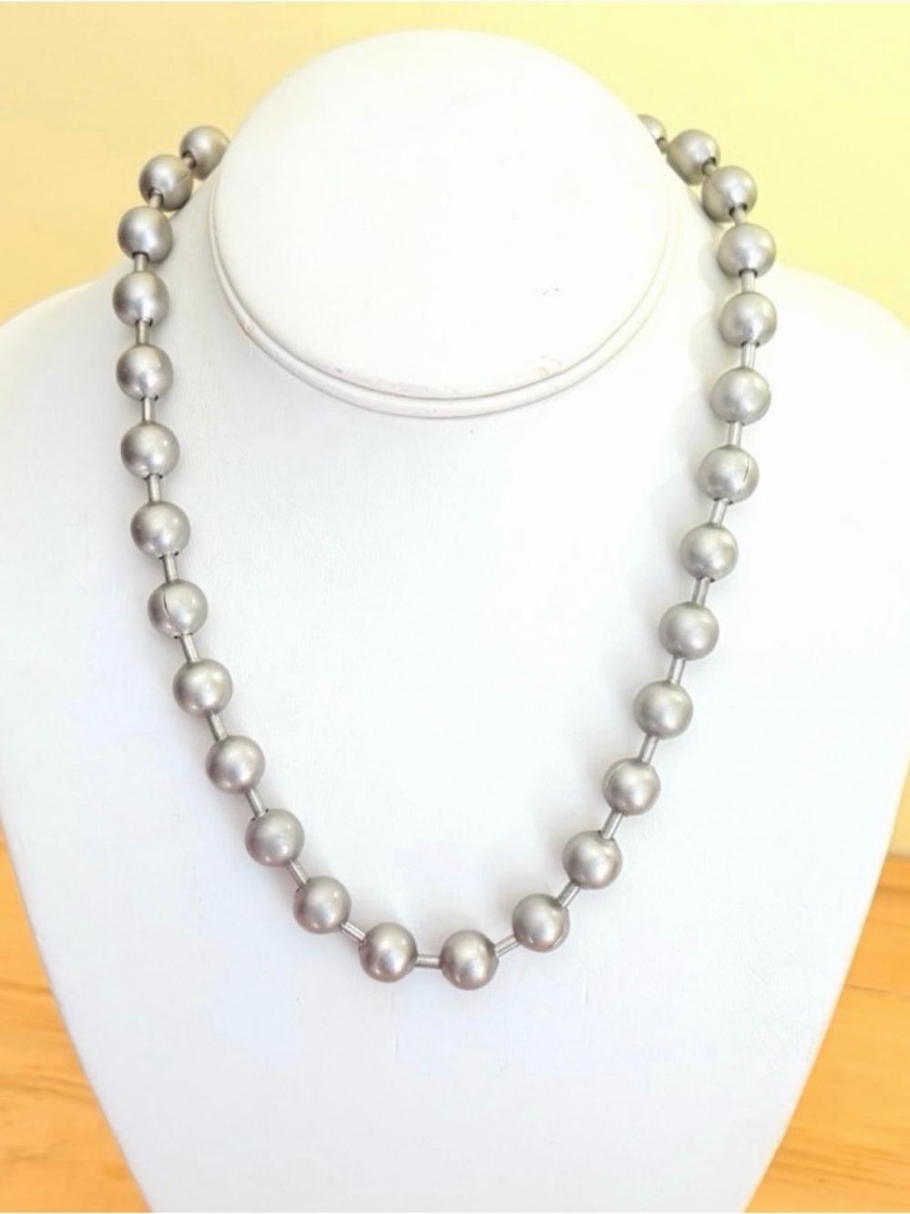 Vtg 90s Tommy Hilfiger Industrial Silver Ball Bead Necklace 16" Minimalist
